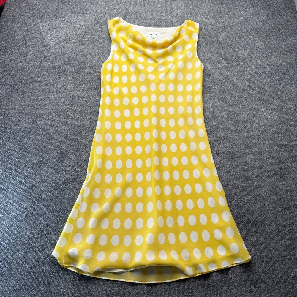 ABS Allen Schwartz Dress Womens 6 Yellow Polka Dot Cowl Neck Georgette 16x35